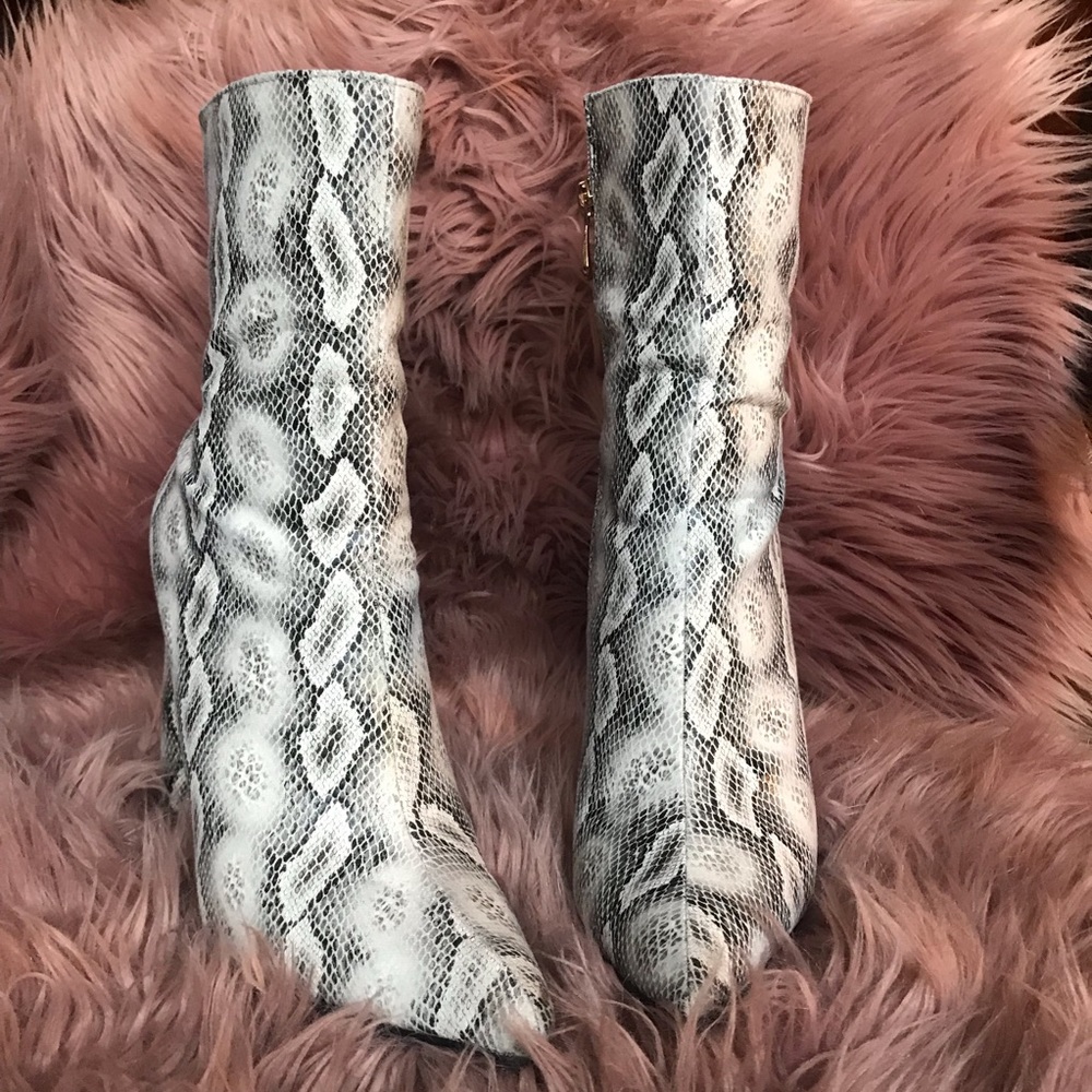 Faux snakeskin ankle boots